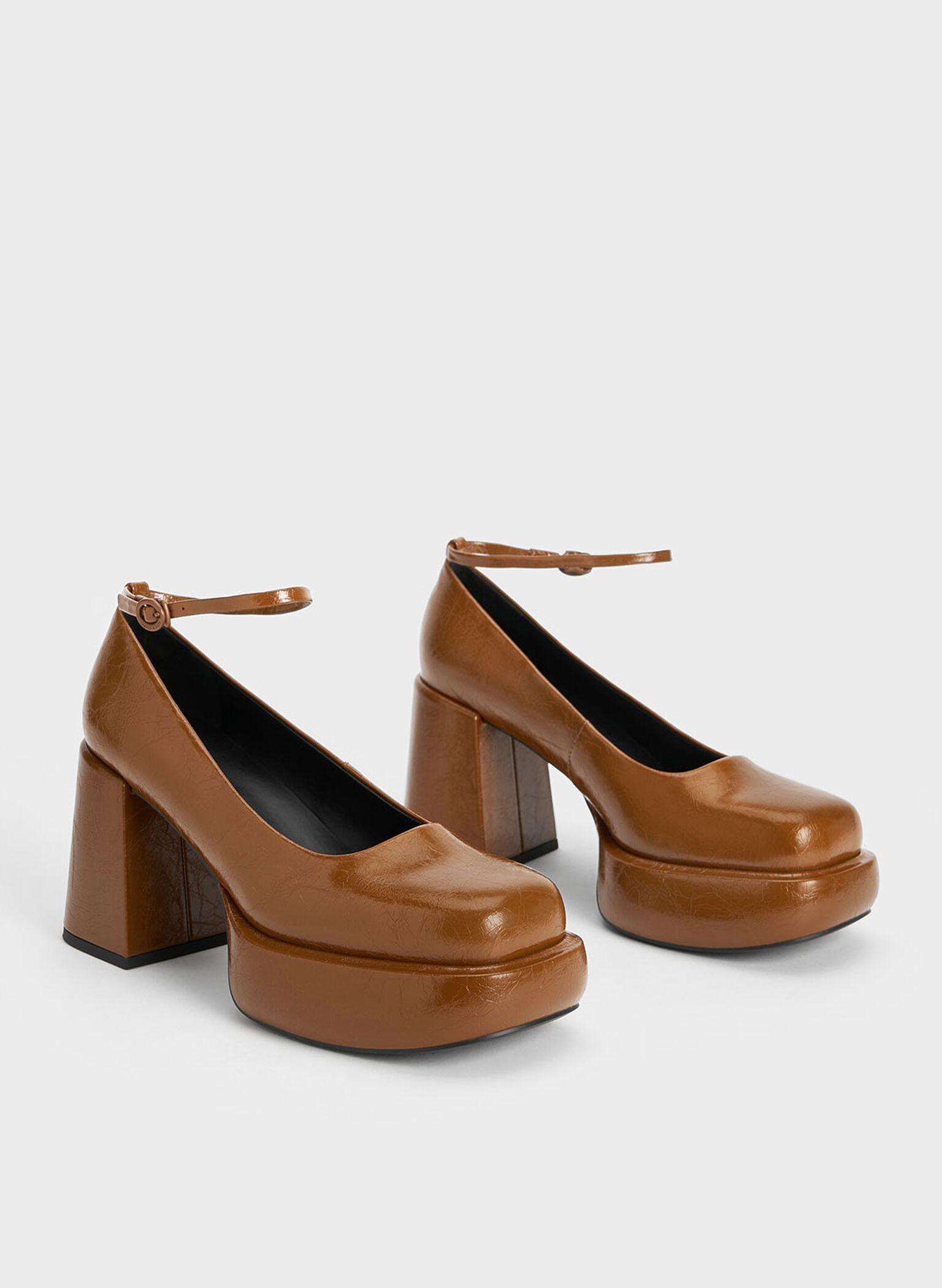Monique Crinkle-Effect Ankle-Strap Platform Pumps, Brown, hi-res