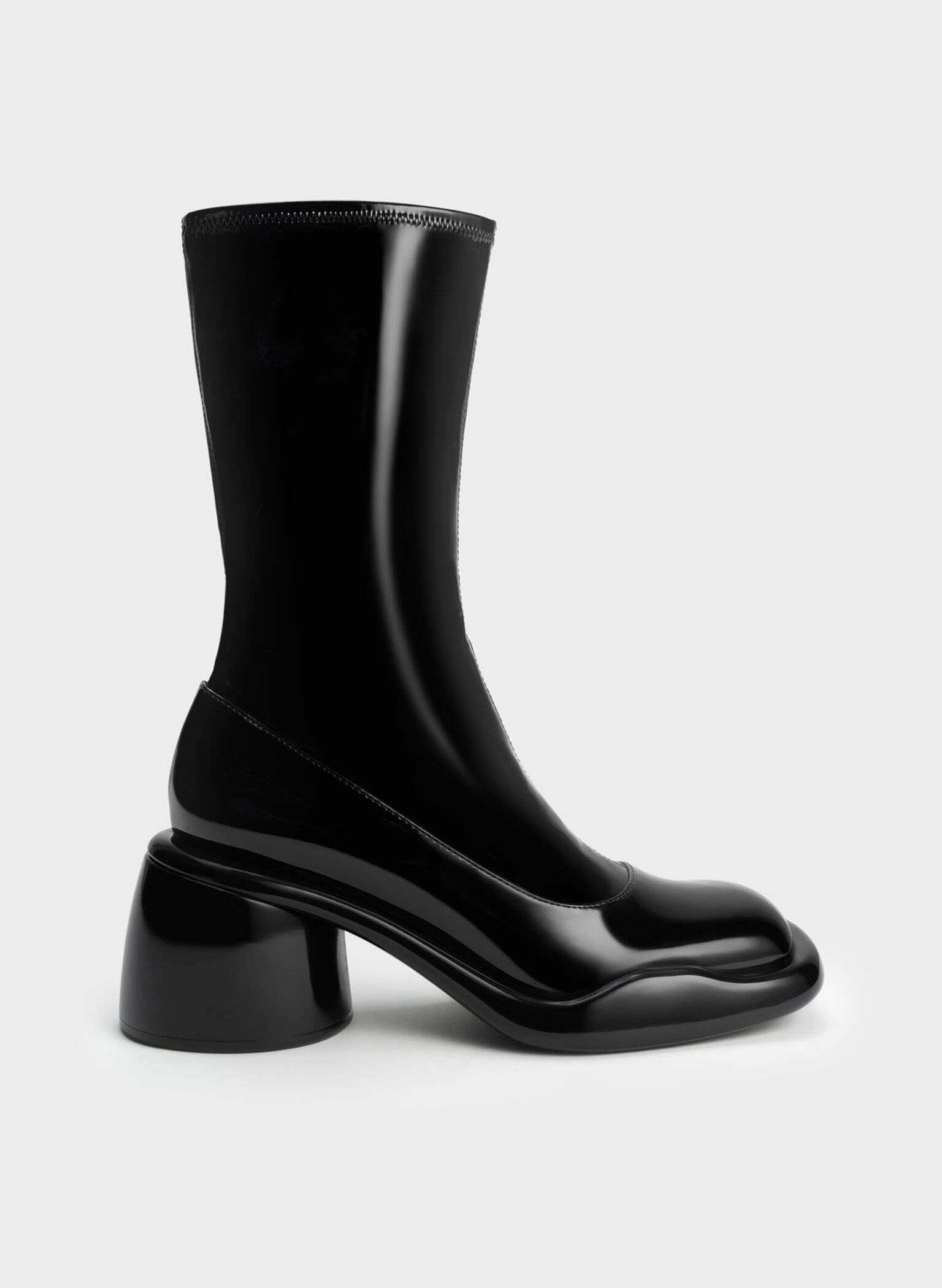 Lula Patent Chunky Heel Calf Boots, Black, hi-res