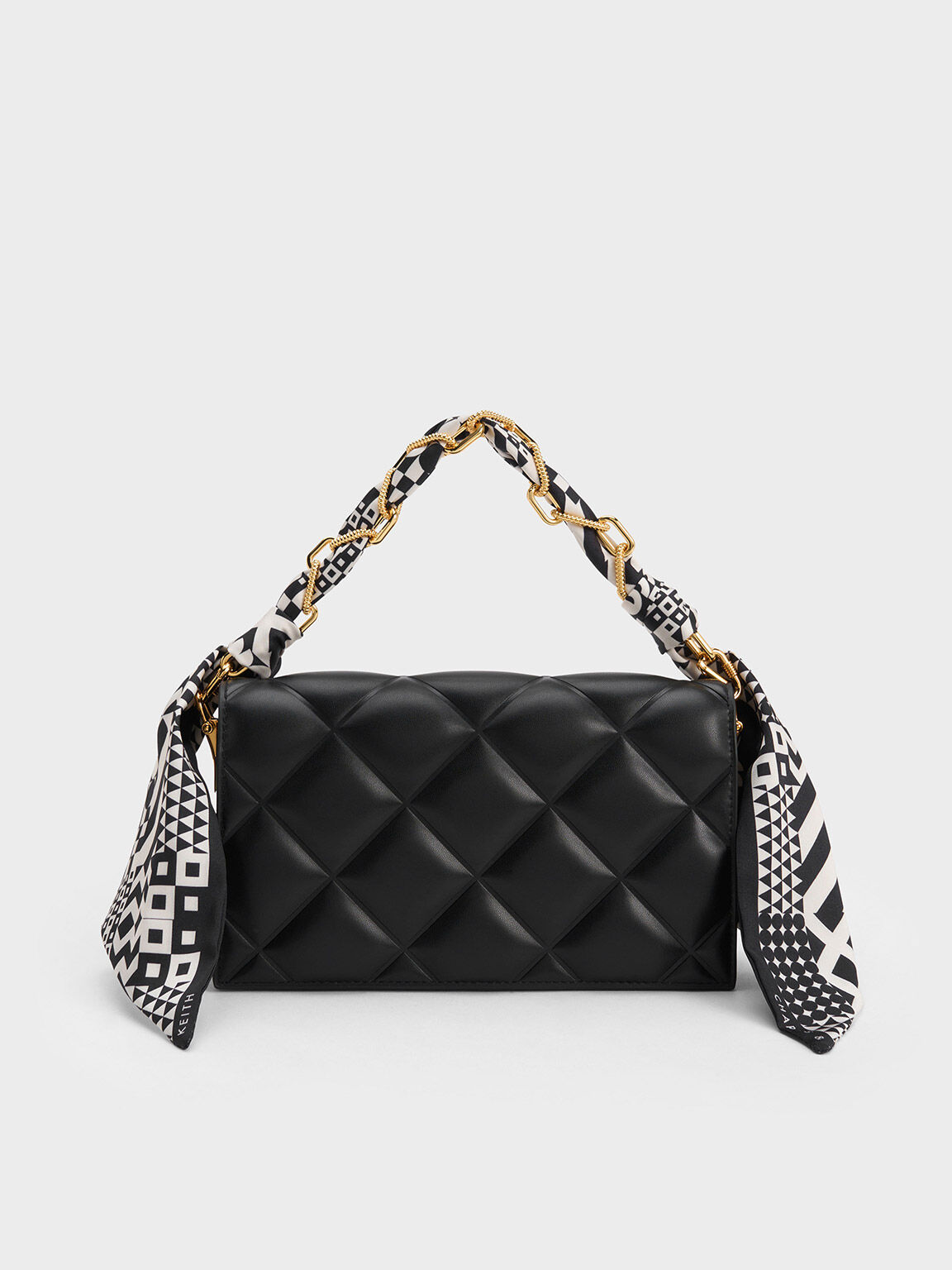 Black Alcott Scarf Handle Quilted Clutch CHARLES KEITH UK
