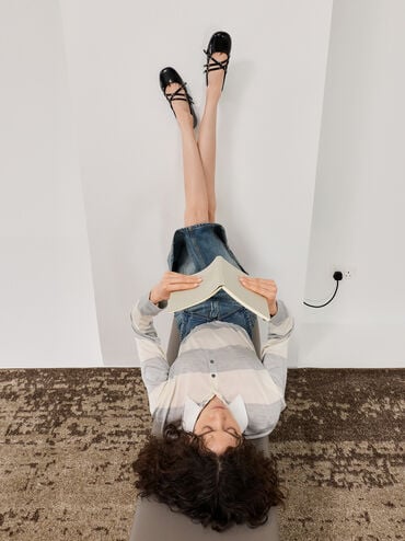 Patent Triple-Strap Crossover Mary Jane Flats, Black Patent, hi-res