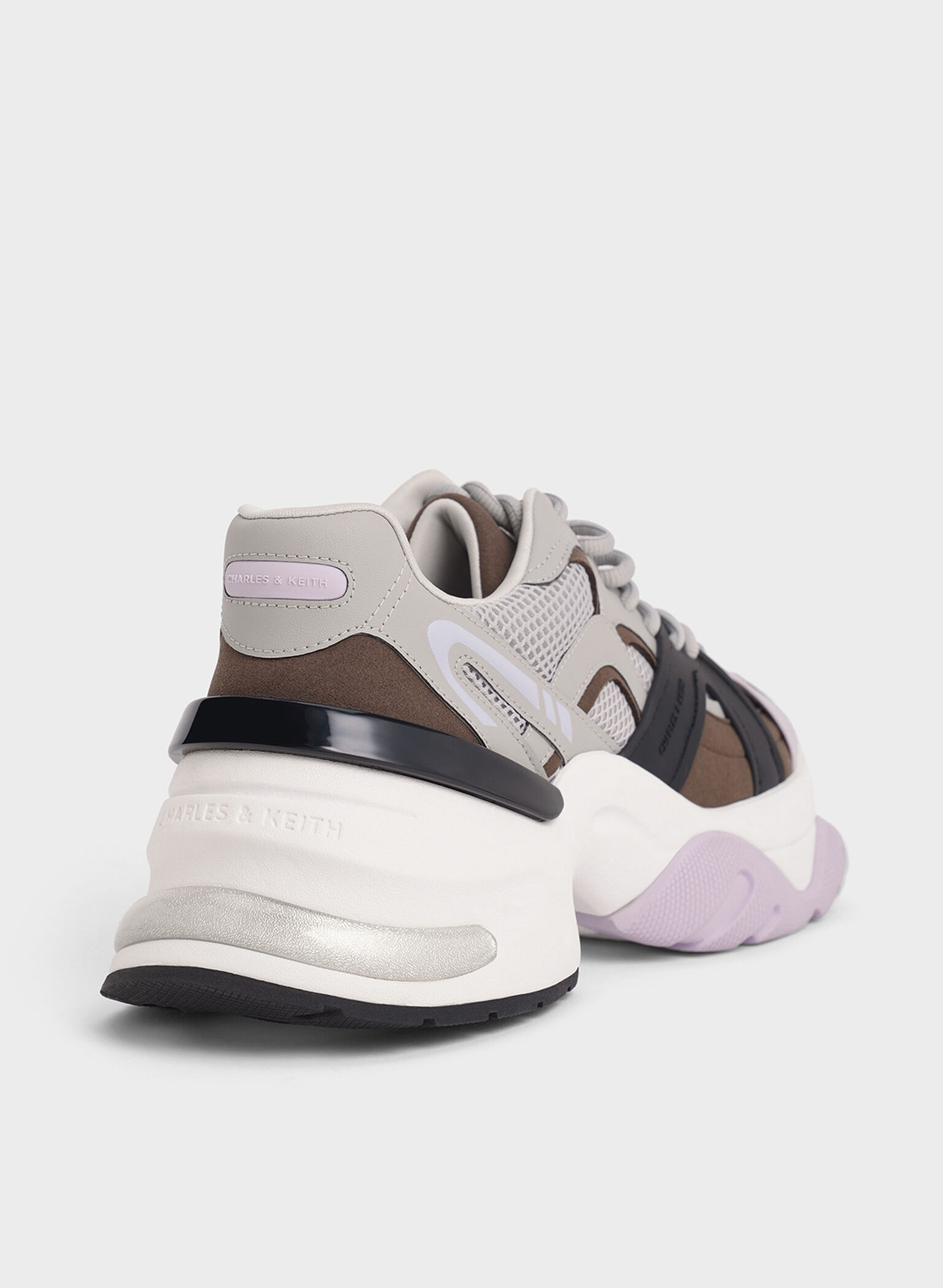 Mesh Contrast-Trim Chunky Sneakers, Brown, hi-res