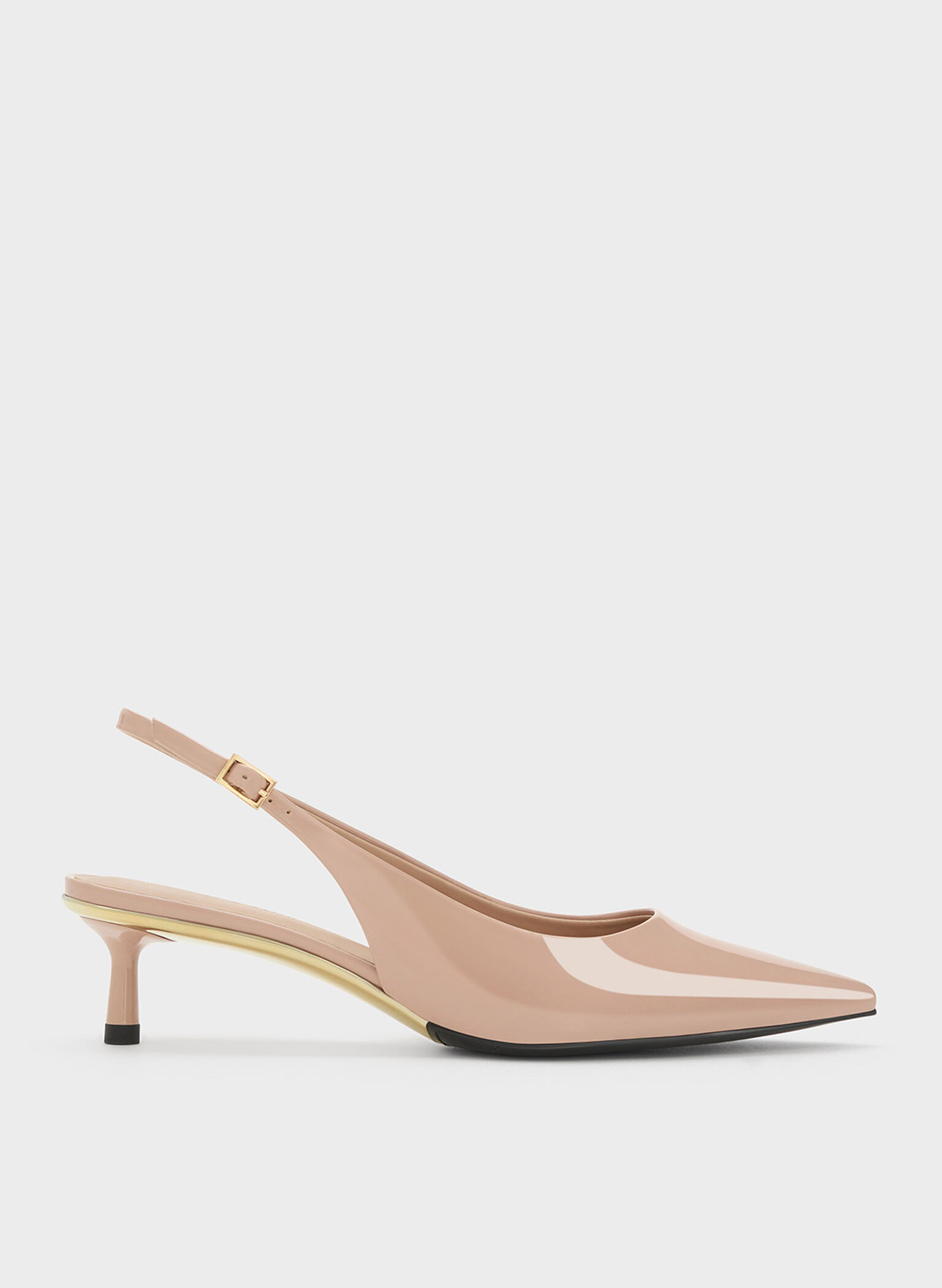 Curtis Patent Pointed-Toe Kitten-Heel Slingback Pumps, Nude, hi-res