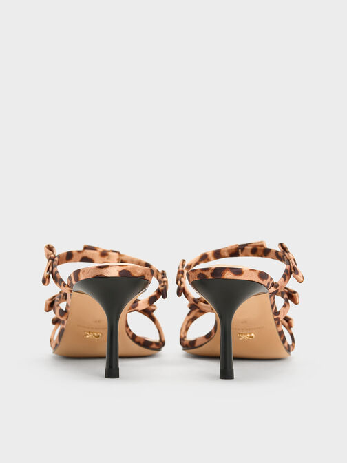 Jessy Recycled Polyester Leopard-Print Bow Heeled Sandals, Multi, hi-res