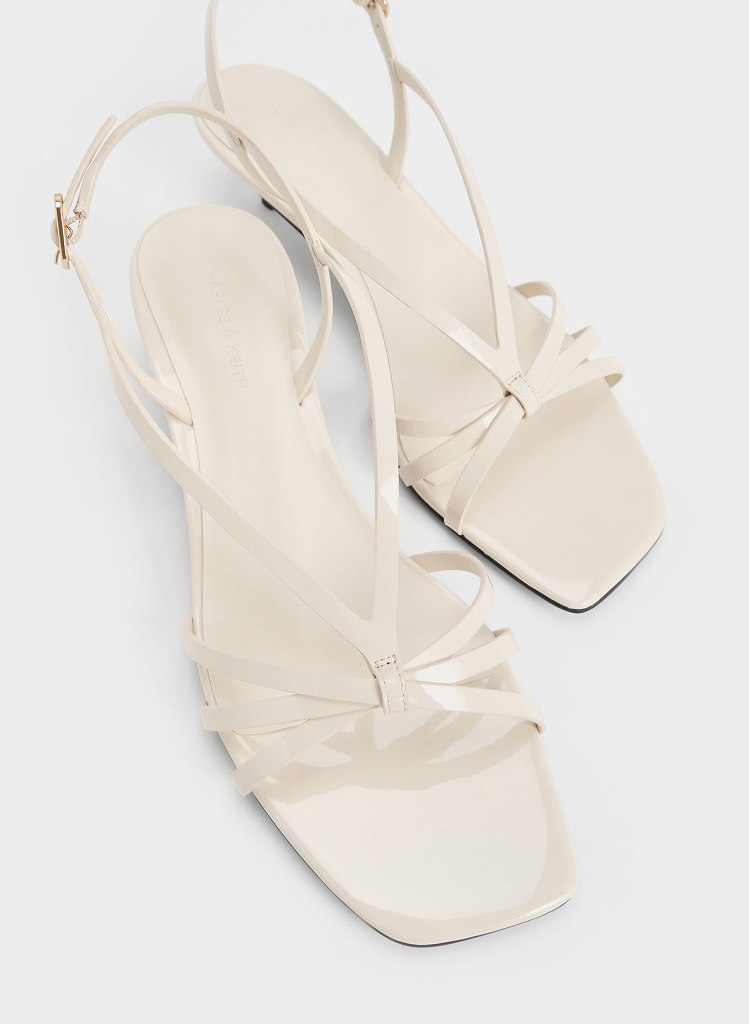 Patent Kitten-Heel Strappy Sandals, Chalk, hi-res