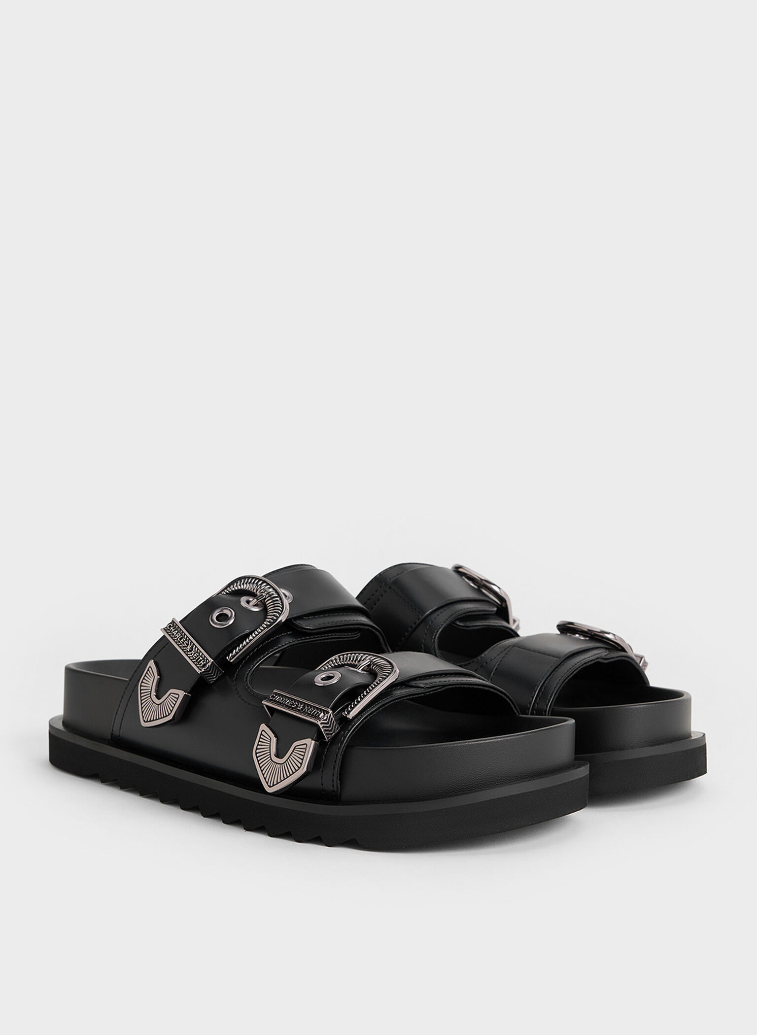 Kirke Buckled Double-Strap Sandals, Black, hi-res