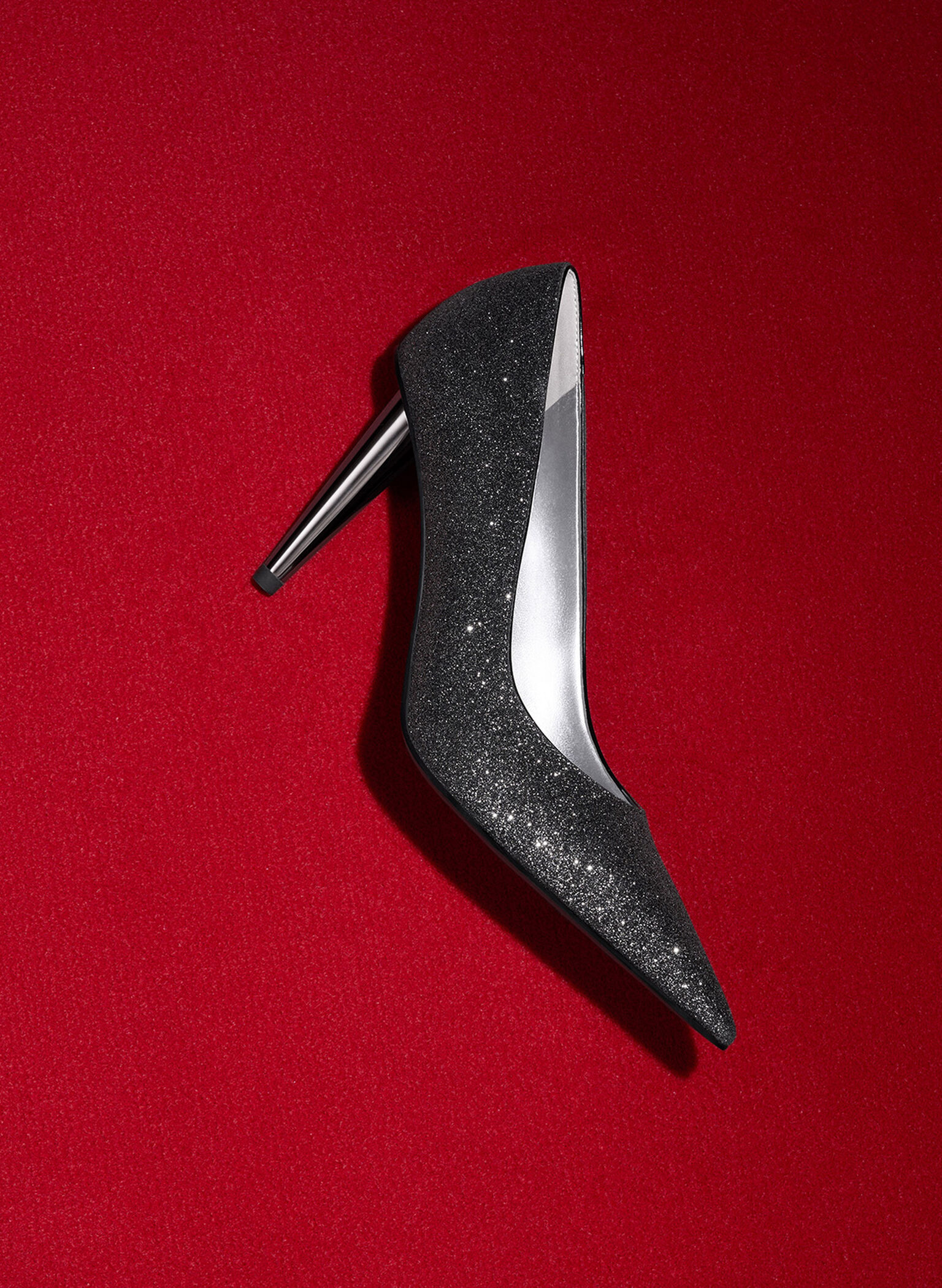 Glittered Cone-Heel Pointed-Toe Pumps, Black Textured, hi-res