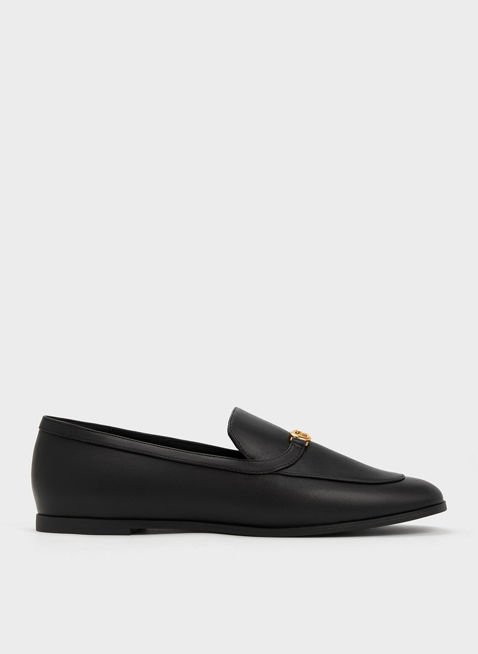 Metallic Accent Round-Toe Loafers, Black, hi-res