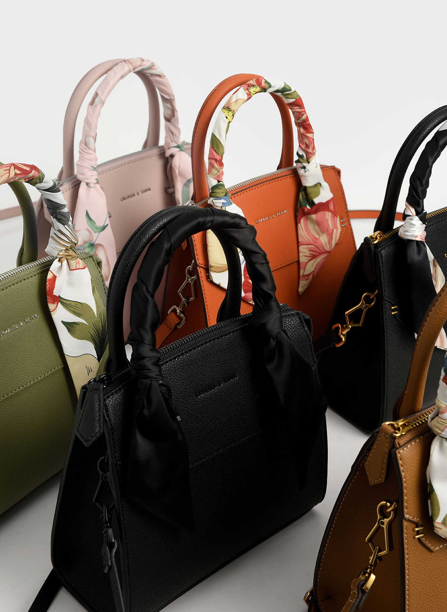 Scarf-Wrapped Top Handle Bag, Camel, hi-res