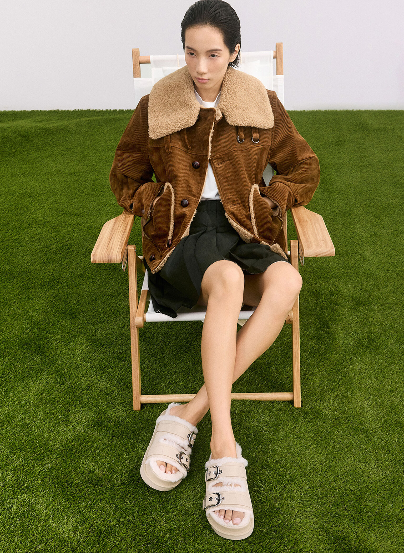 Hannah Furry Buckled Double-Strap Sandals, Beige, hi-res