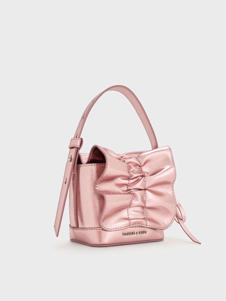 Kadee Metallic Bow-Charm Ruched Mini Bag, Aura Pink, hi-res
