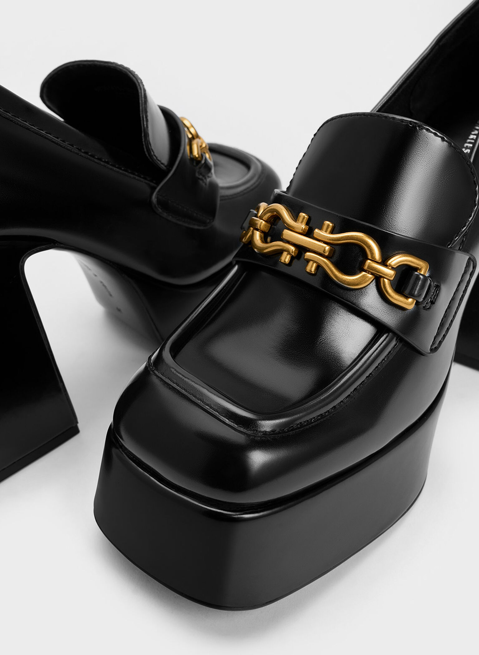 Metallic Accent Platform Loafers, Black Box, hi-res