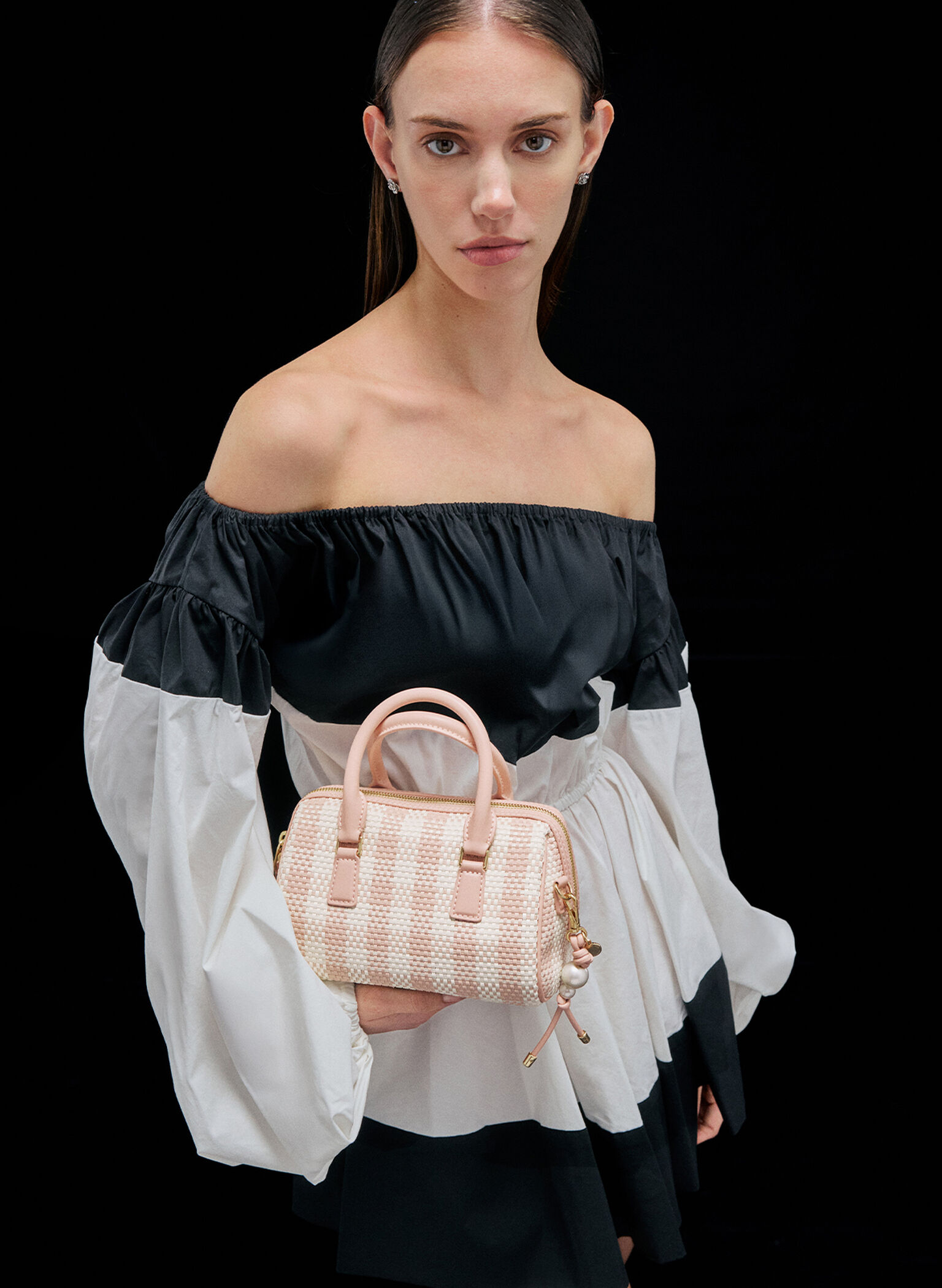 Everleigh Checkered Bowling Bag, Light Pink, hi-res