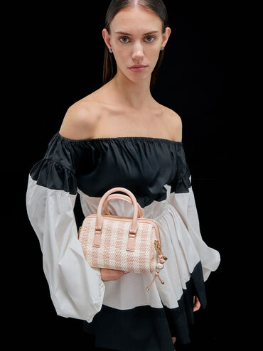 Everleigh Checkered Bowling Bag, Light Pink, hi-res