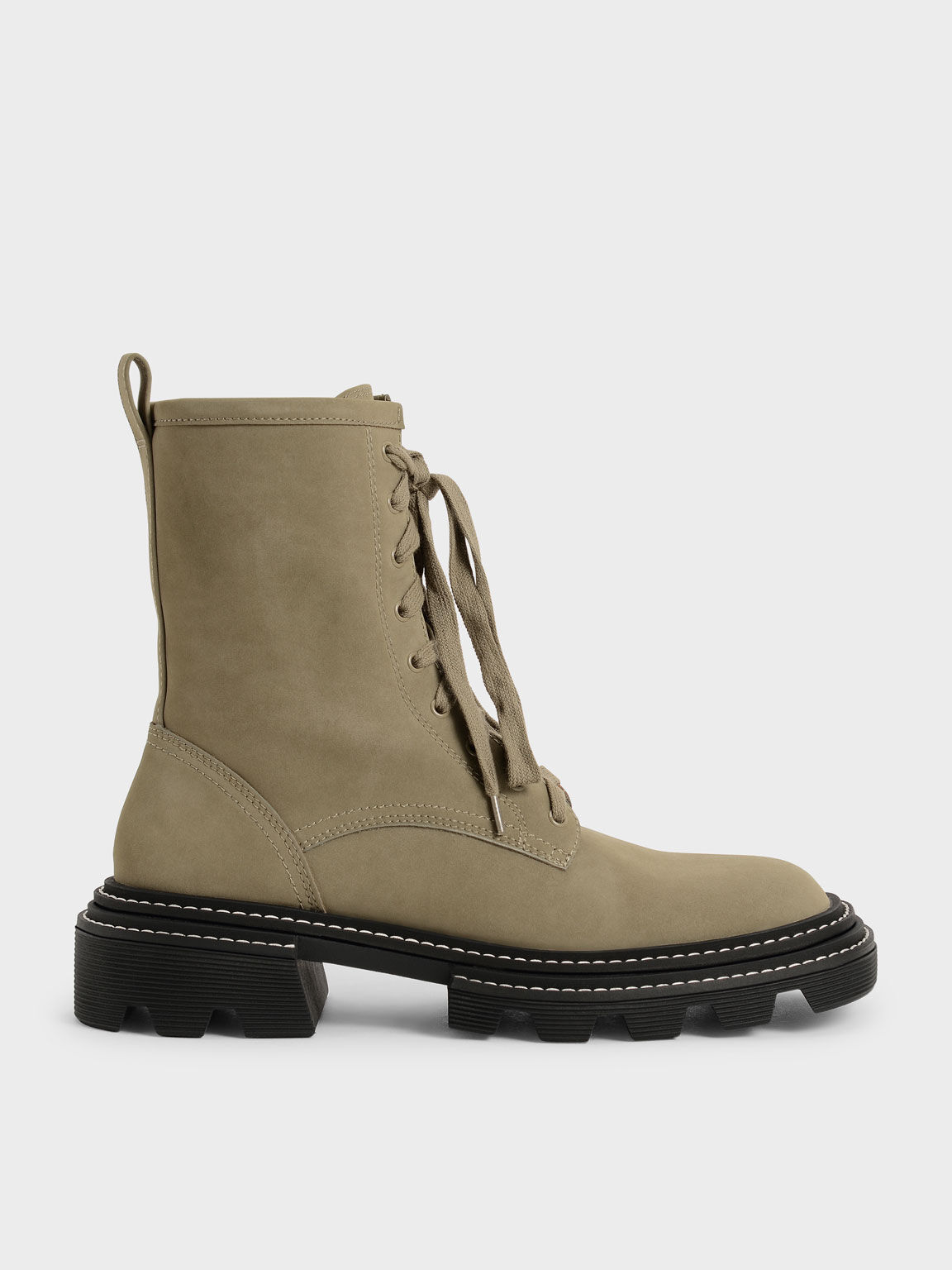 Lace-Up Chunky Ankle Boots, Olive, hi-res