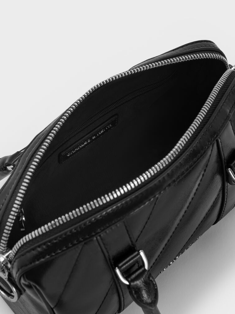 Philomena Panelled Chain-Handle Bowling Bag, Noir, hi-res