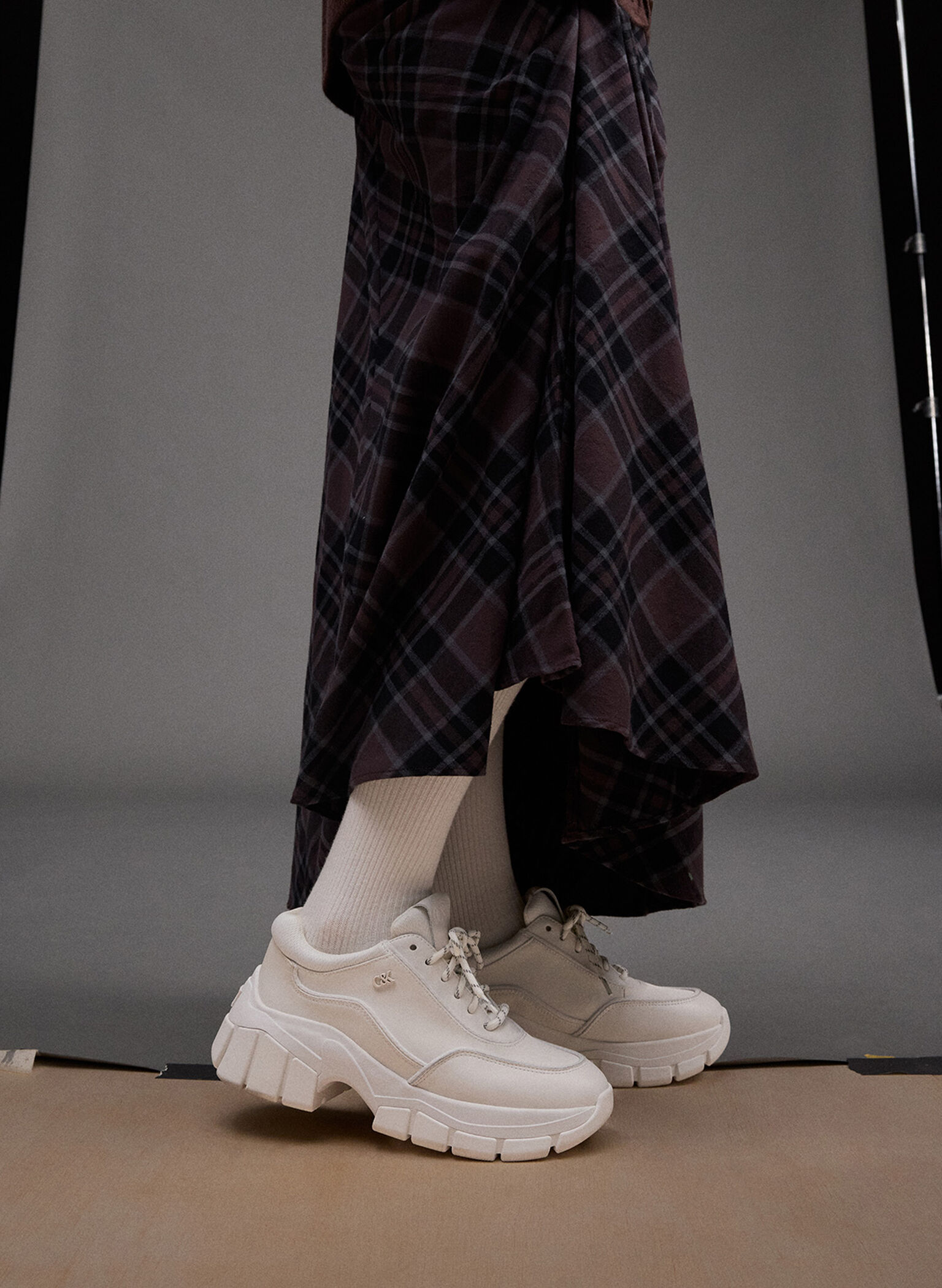 Yunna Leather & Recycled Fabric Chunky Sneakers, White, hi-res