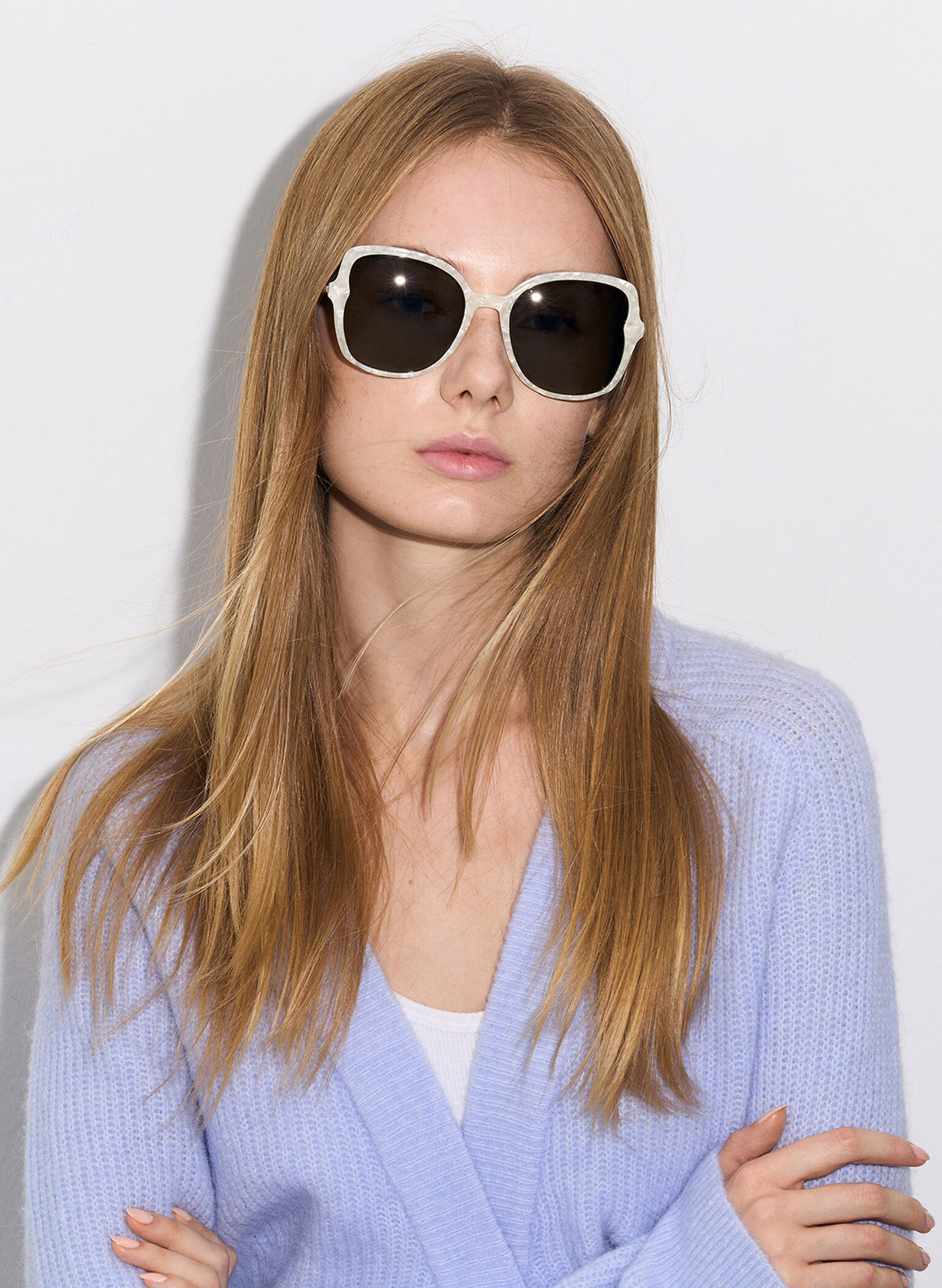 Oversized Recycled Acetate Butterfly Sunglasses, Pearl, hi-res