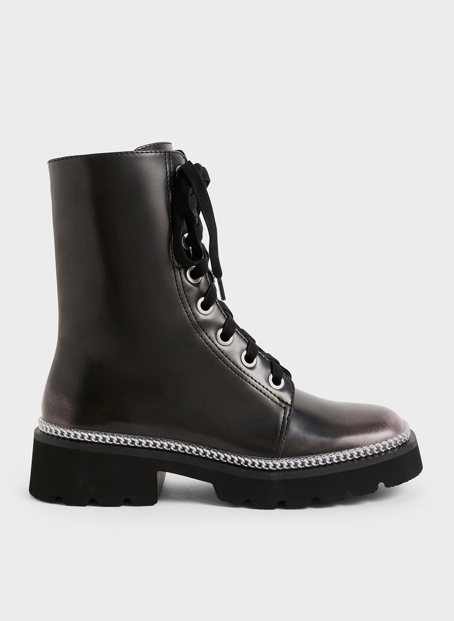 Chain-Trim Lace-Up Boots, Dark Grey, hi-res