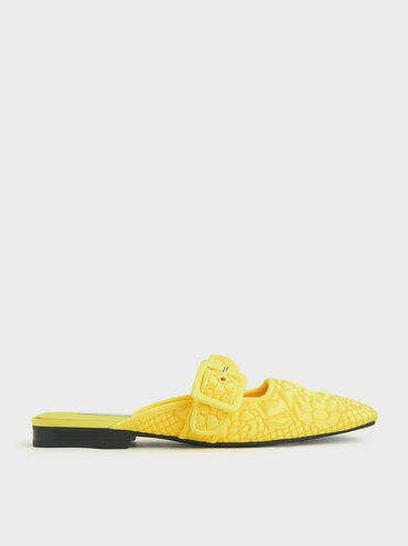 Cecilie Bahnsen X CHARLES & KEITH: Quilted Recycled Satin Camelia Mules, Yellow, hi-res