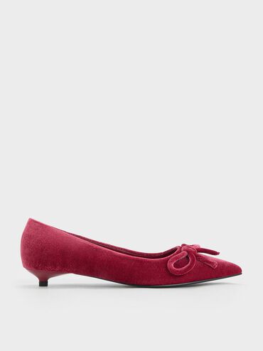Velvet Bow Pointed-Toe Flats, Pink, hi-res