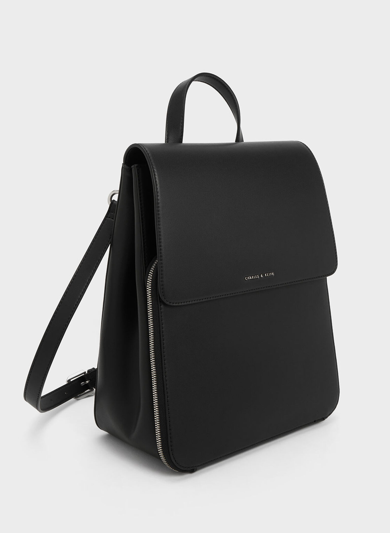 Front Flap Structured Backpack, Noir, hi-res