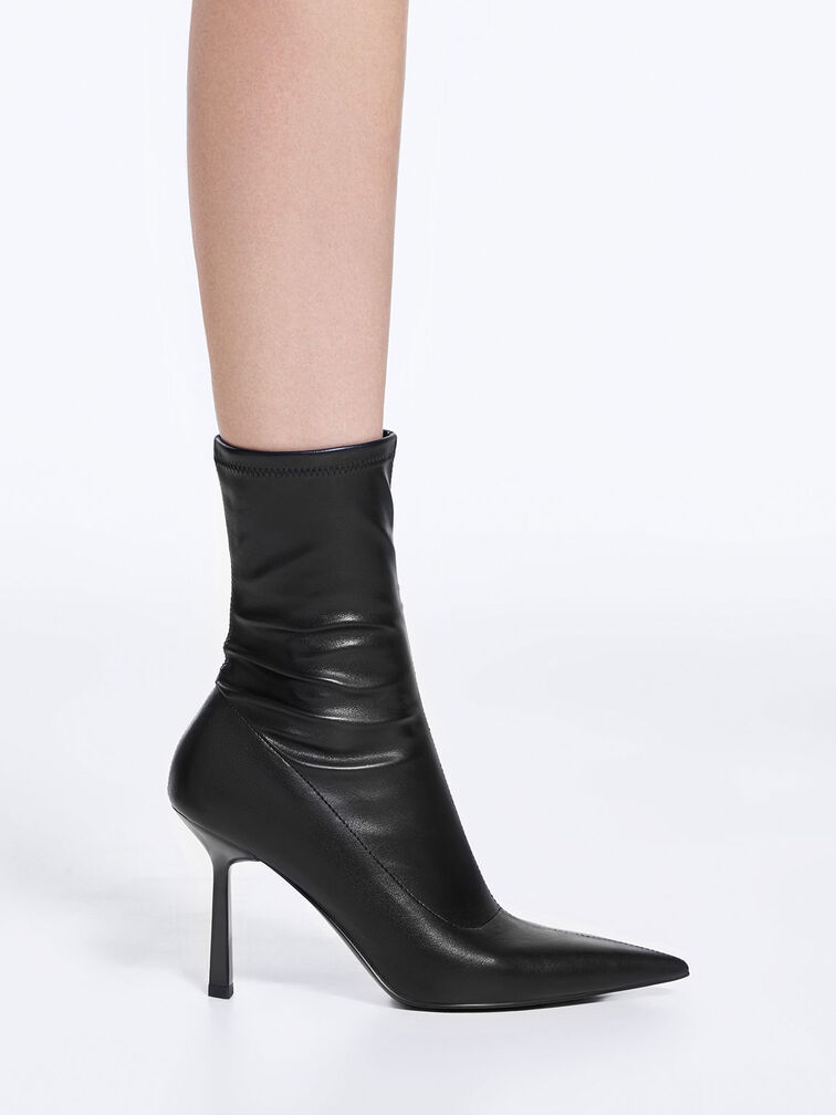 black pointed toe heeled ankle boots