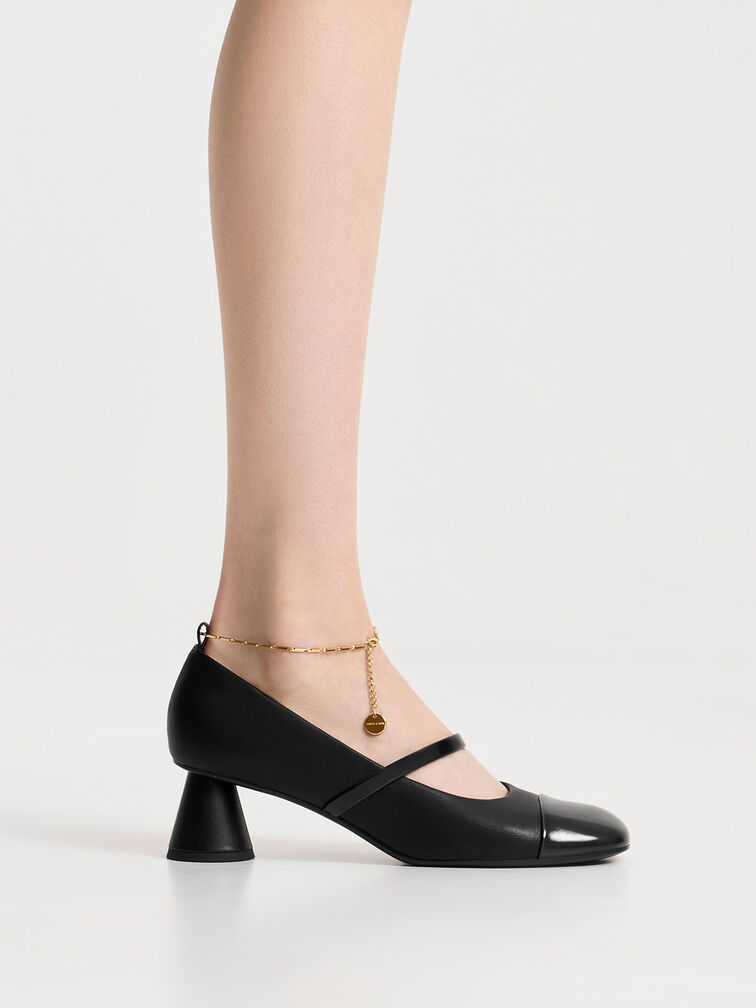 Delicate Chain-Link Mary Jane Pumps, Black, hi-res