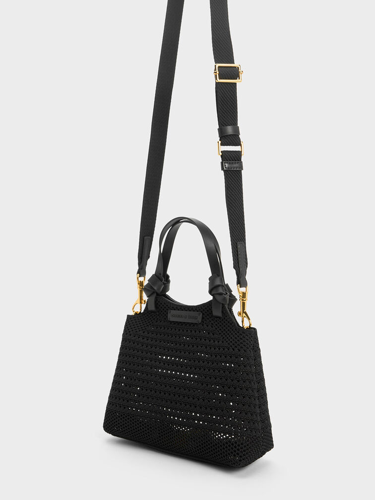 Ida Knotted Handle Knitted Tote Bag, Black, hi-res