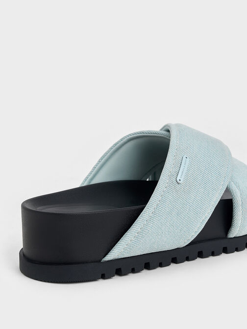 Denim Crossover-Strap Flatform Sandals, Light Blue, hi-res