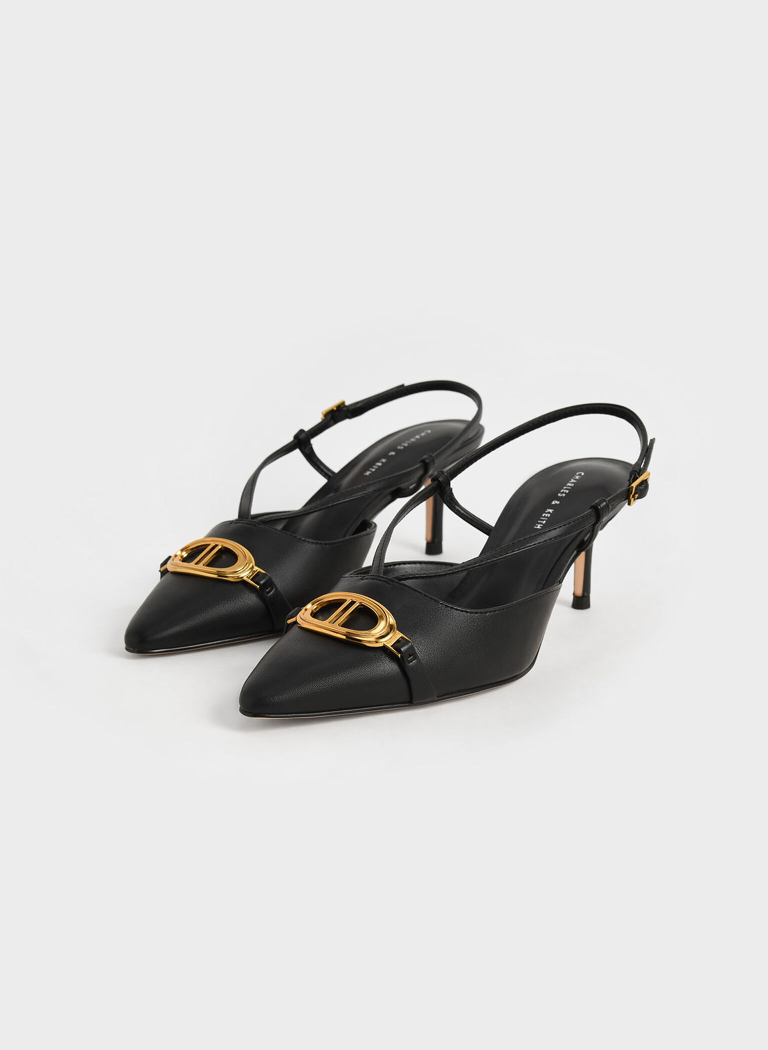 Metallic Accent Slingback Pumps, Black, hi-res