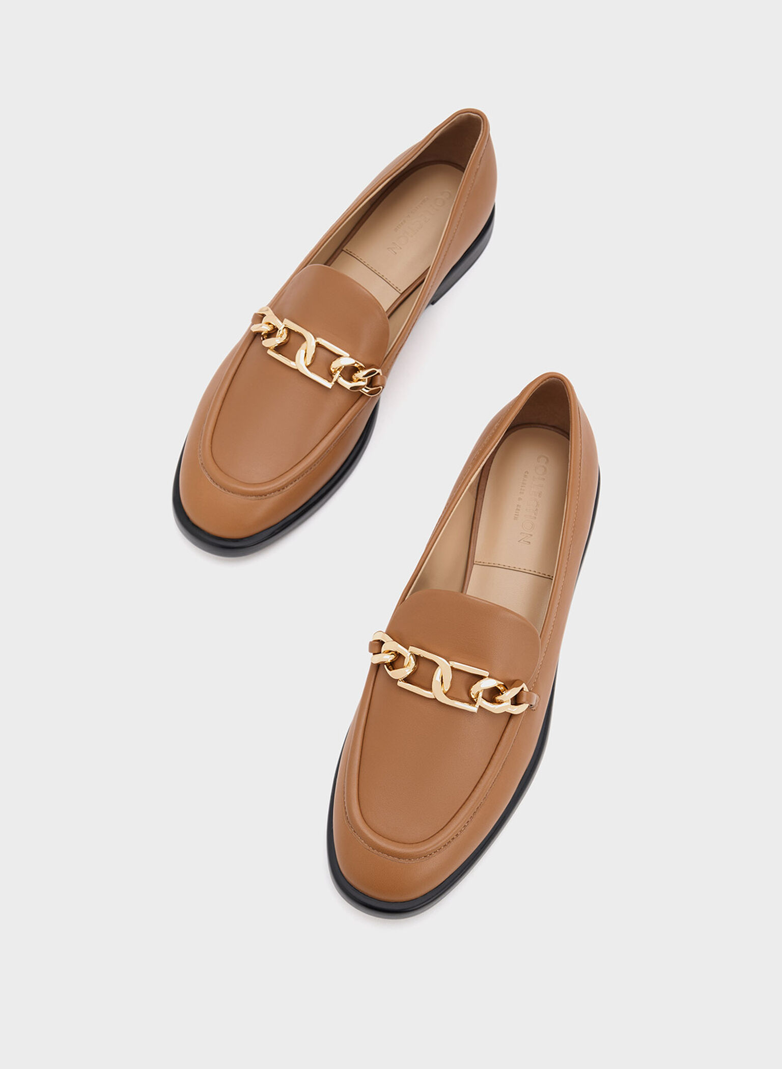 Gabine Chain-Link Leather Loafers, Brown, hi-res