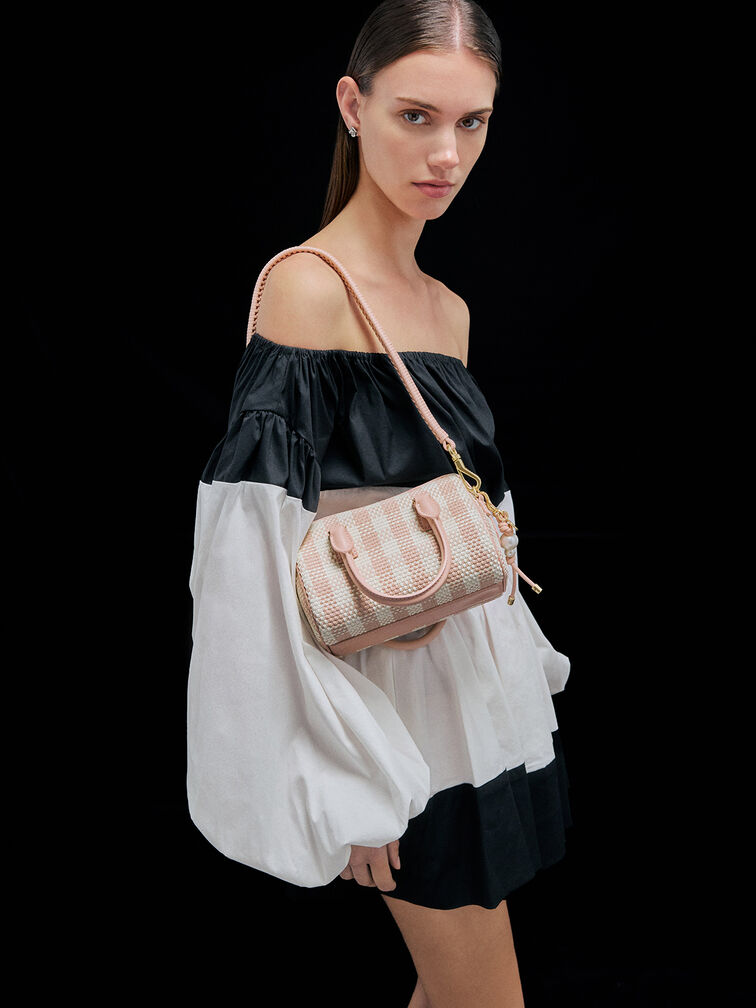 Everleigh Checkered Bowling Bag, Light Pink, hi-res