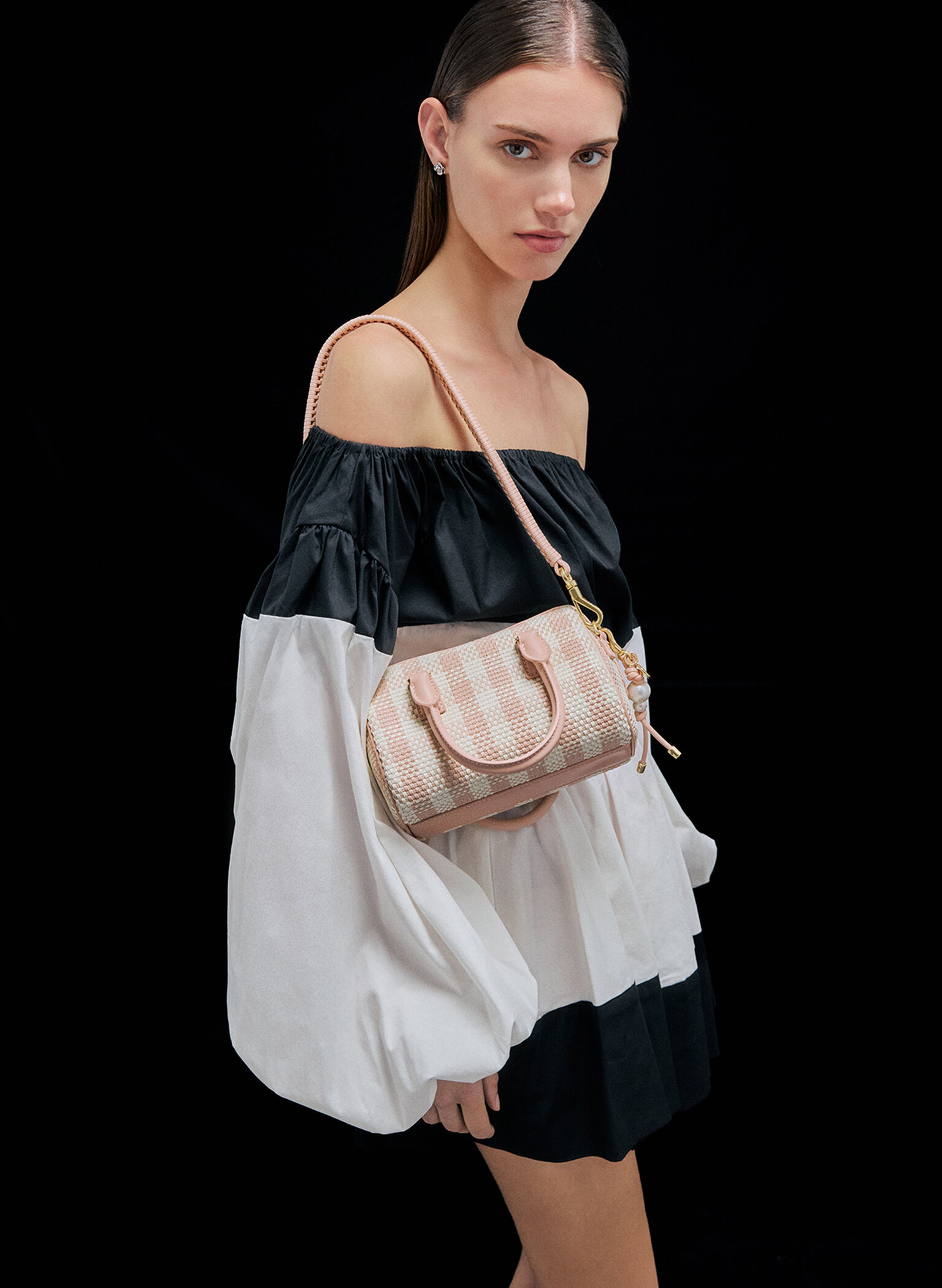 Everleigh Checkered Bowling Bag, Light Pink, hi-res