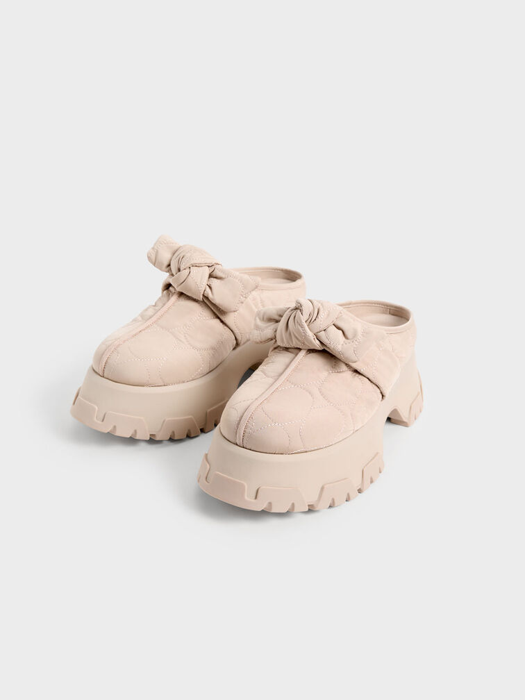 Recycled Polyester Knotted Platform Mules, Nude, hi-res