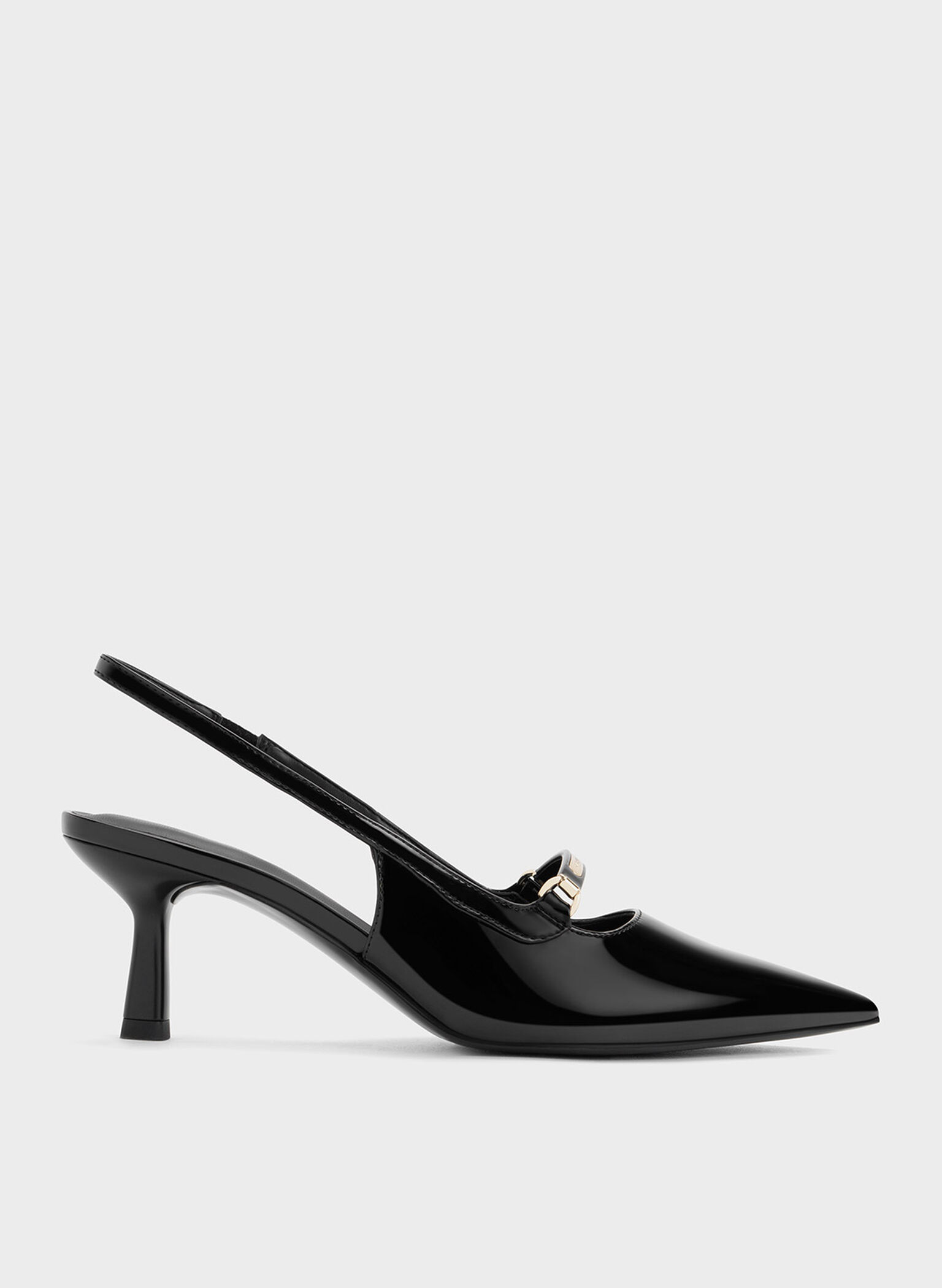 Patent Metallic Accent Slingback Pumps, Black Patent, hi-res