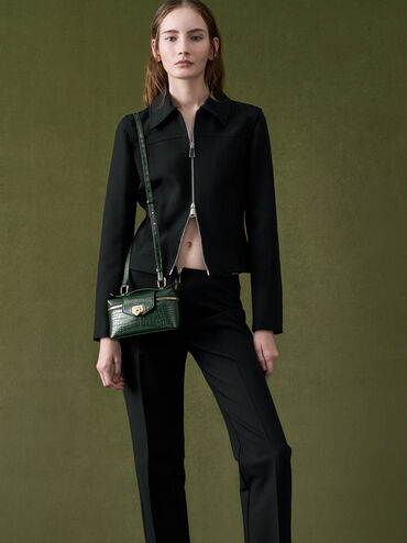 Arwen Croc-Effect Top Handle Vanity Bag, Dark Green, hi-res