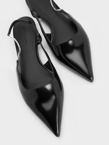 Chain-Strap Pointed-Toe Slingback Flats, Black Box, hi-res