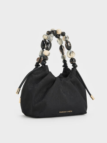 Aviary Jacquard Beaded-Handle Bag, Black, hi-res