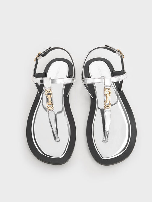 Metallic-Accent Thong Sandals, Silver, hi-res