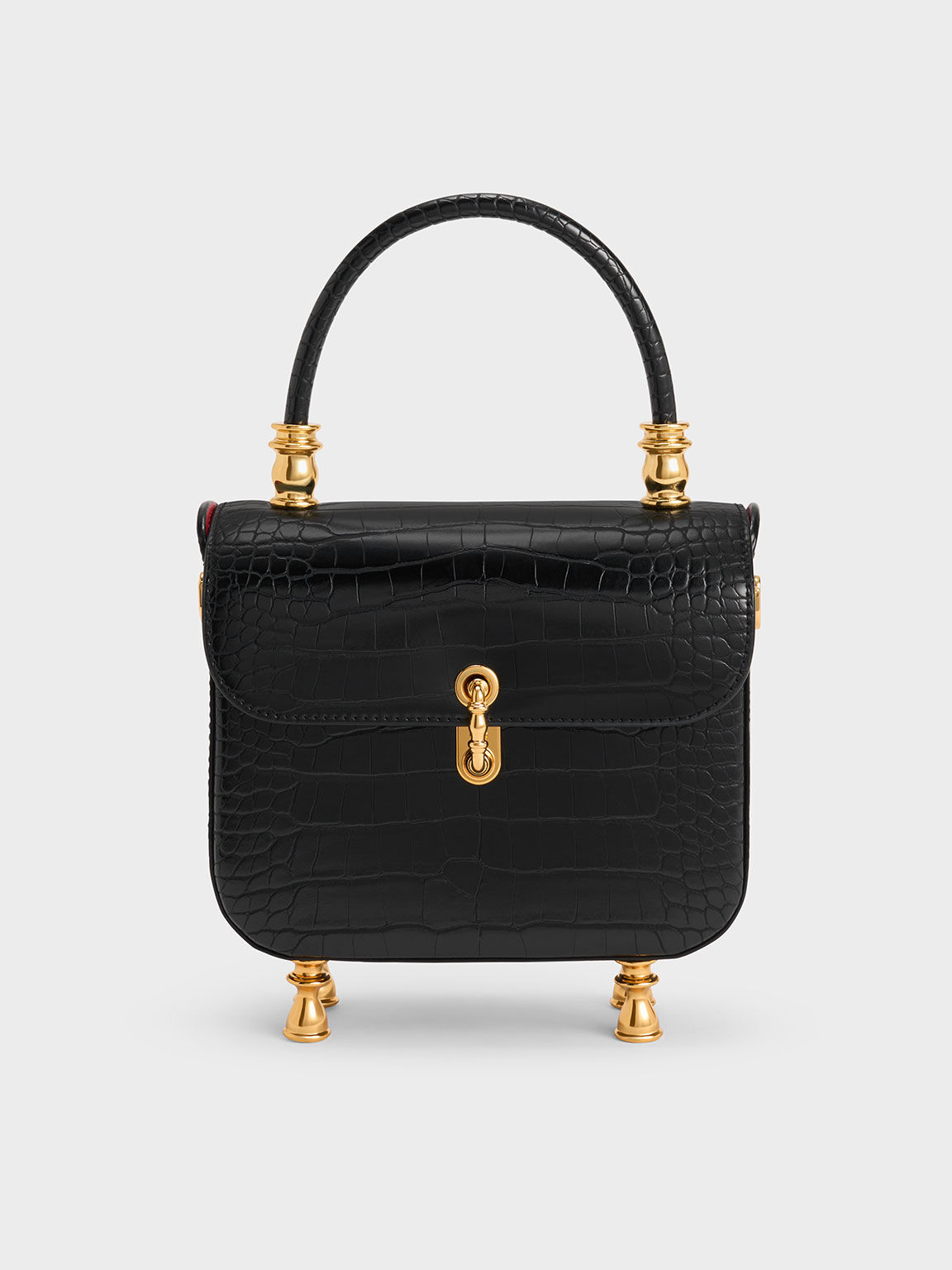 Black Meriah CrocEmbossed Top Handle Bag CHARLES & KEITH UK