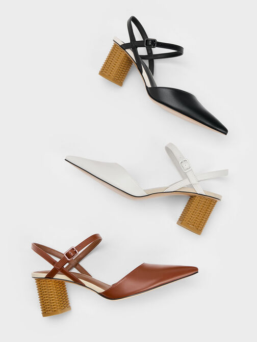 Rattan Block Heel Pumps, Black, hi-res