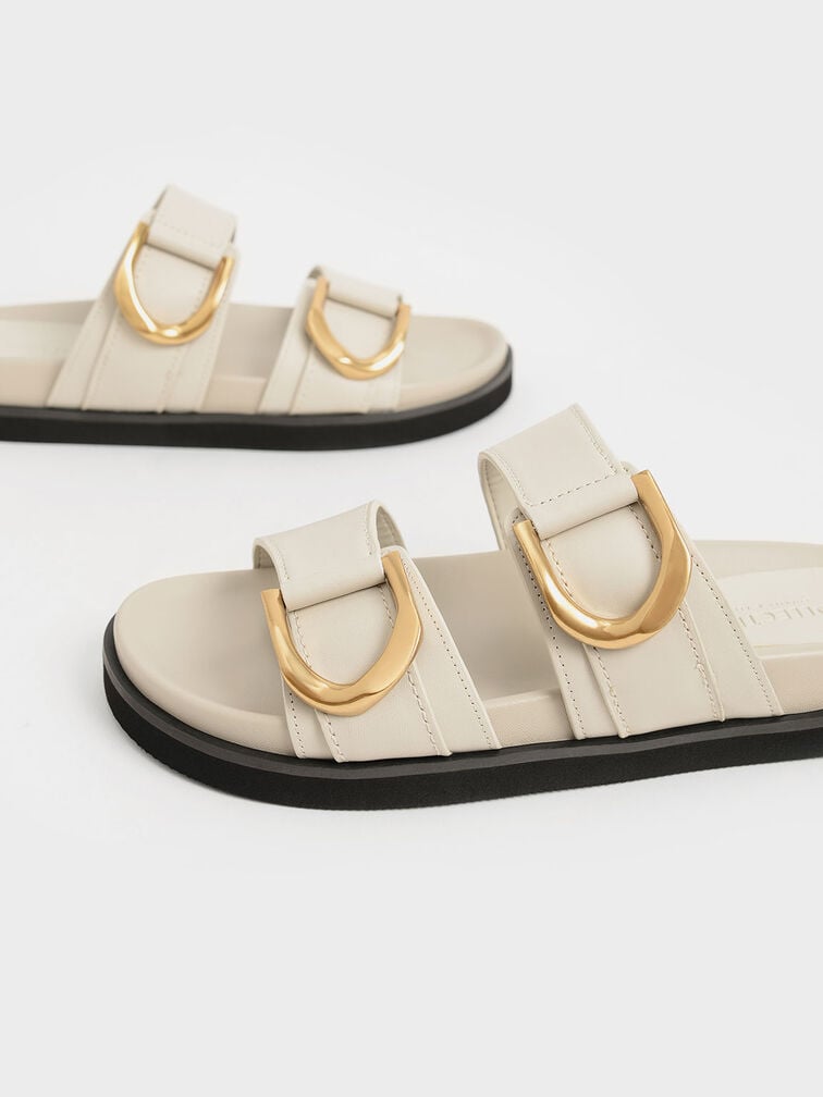 Gabine Buckled Leather Slides​, Chalk, hi-res