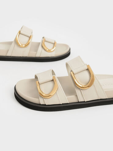 Gabine Buckled Leather Slides, Chalk, hi-res