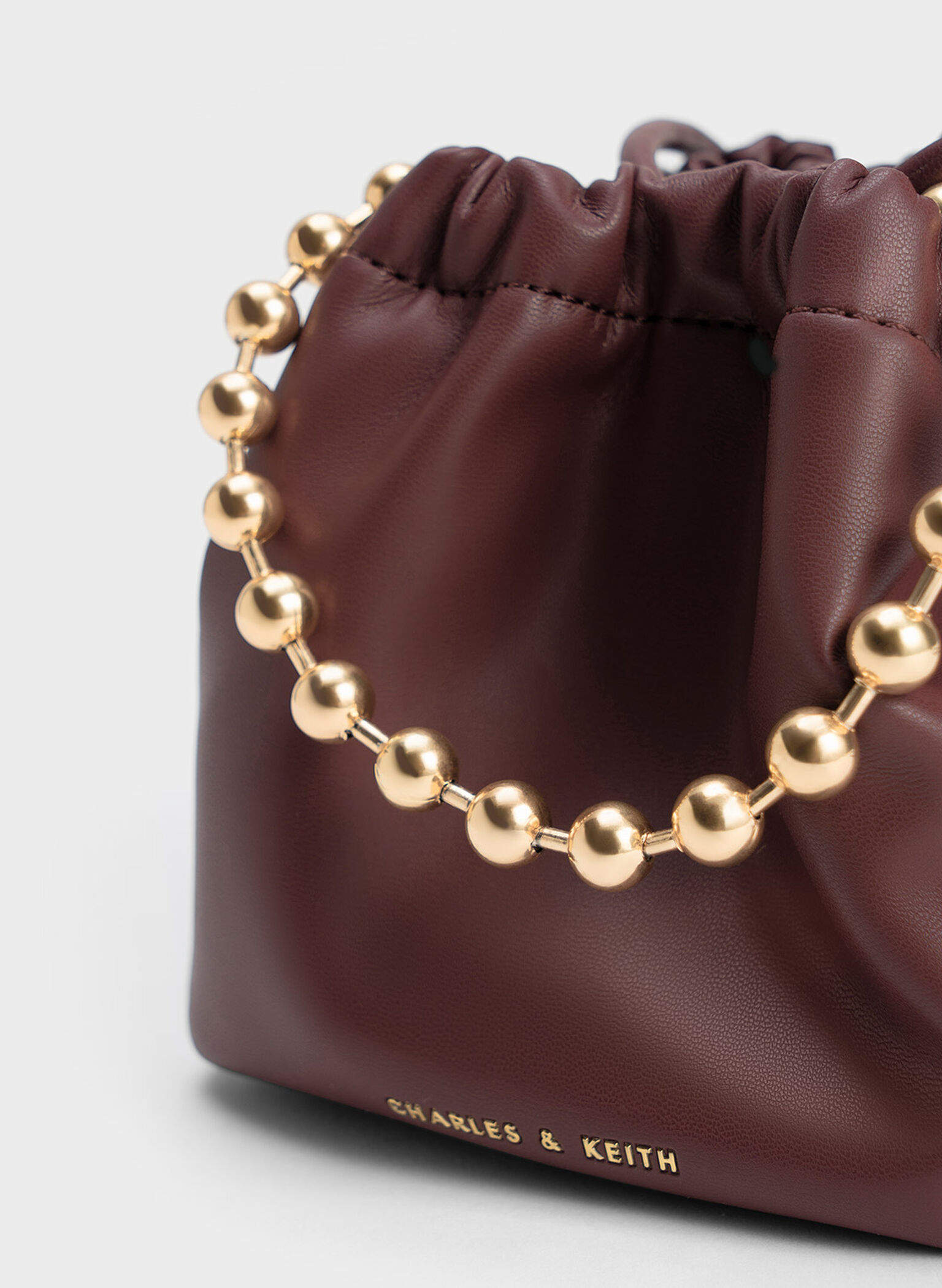 Aldora Beaded Handle Bucket Bag, Dark Chocolate, hi-res