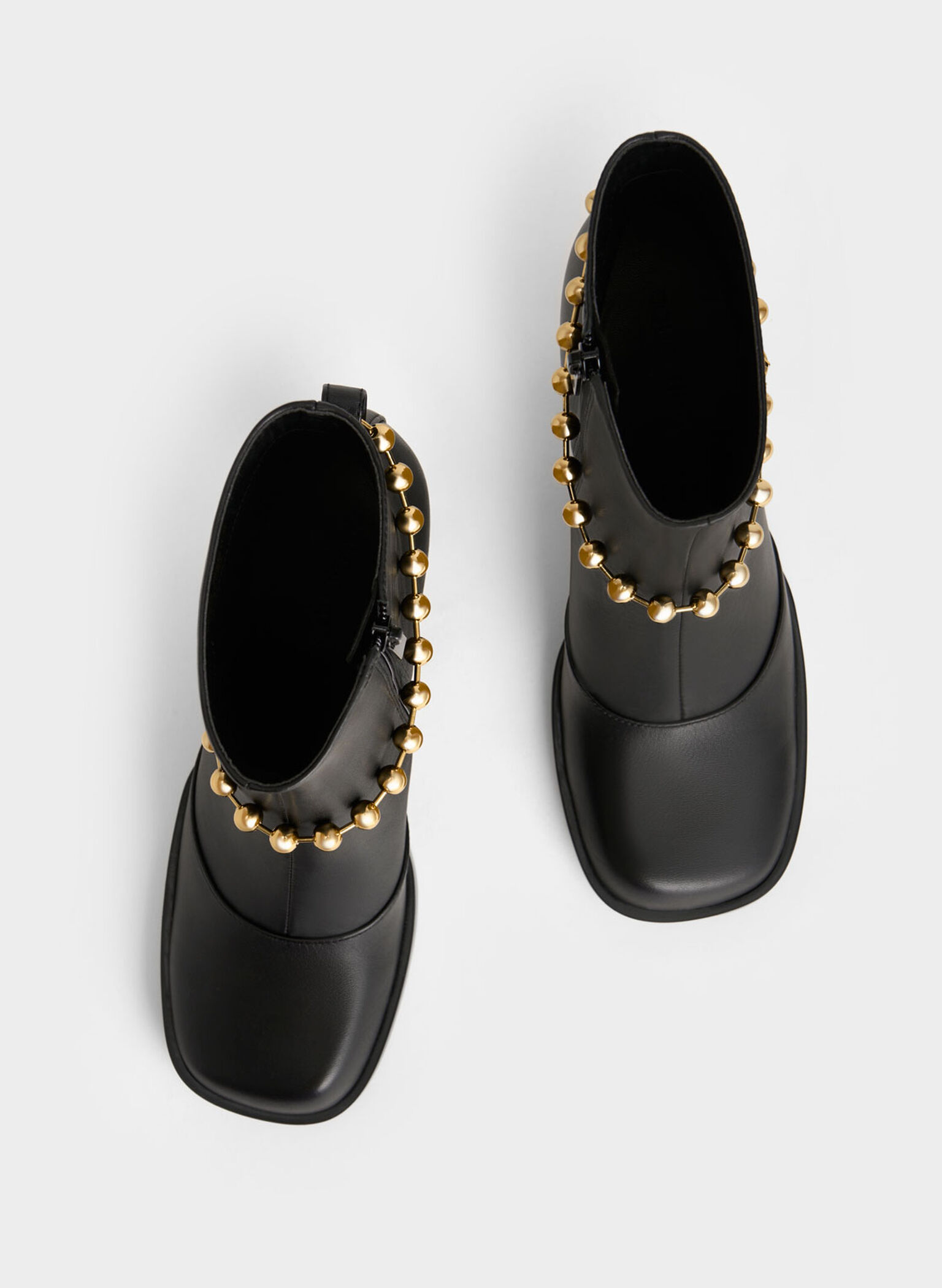 Beaded-Link Leather Ankle Boots, Black, hi-res