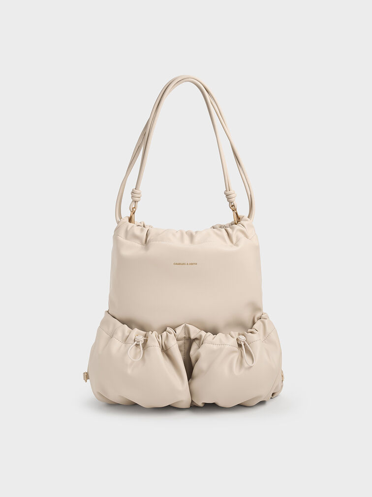 Maisy Ruched Drawstring Backpack, Oat, hi-res