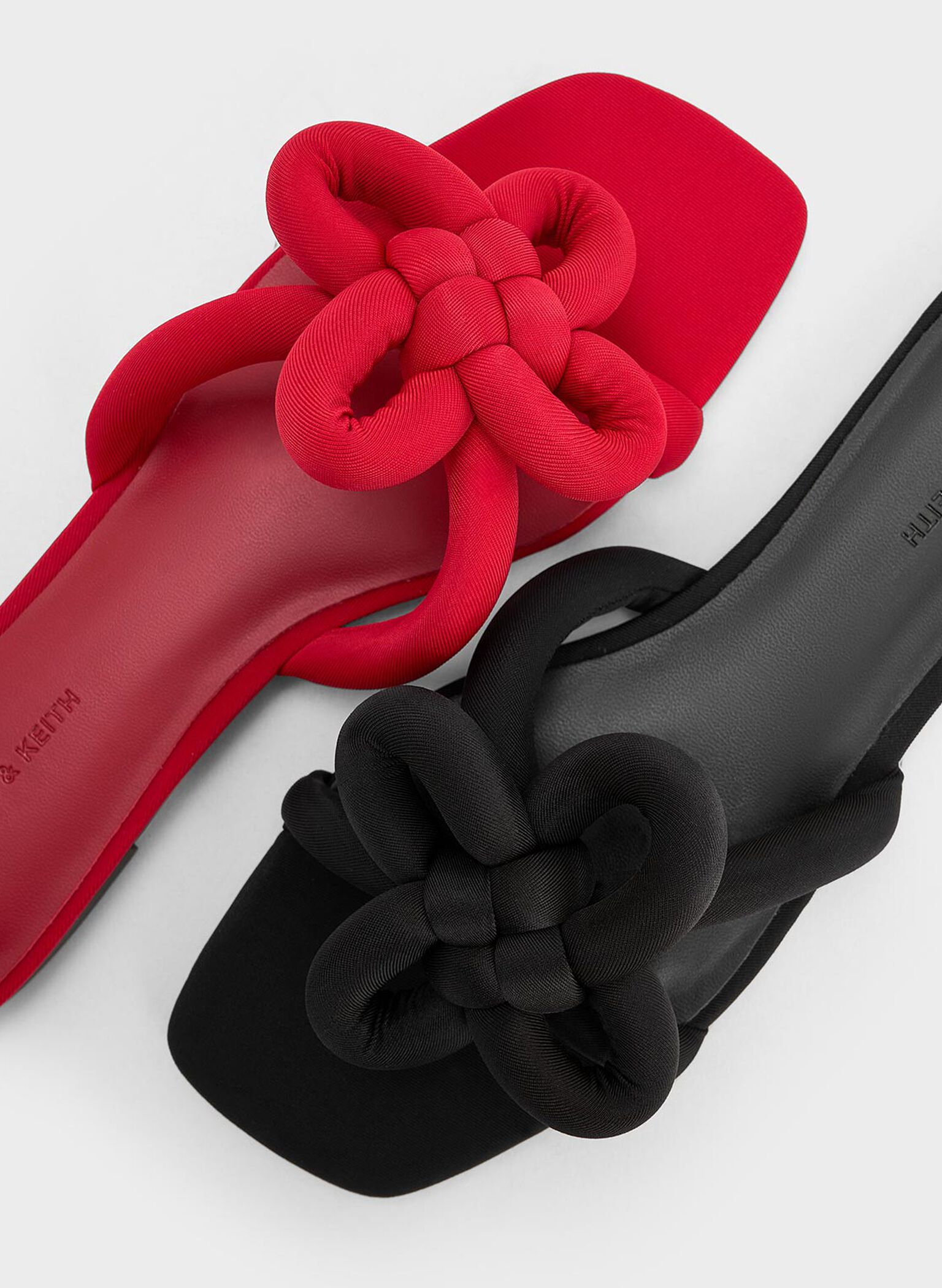 Clover-Knot Slide Sandals, Black Textured, hi-res