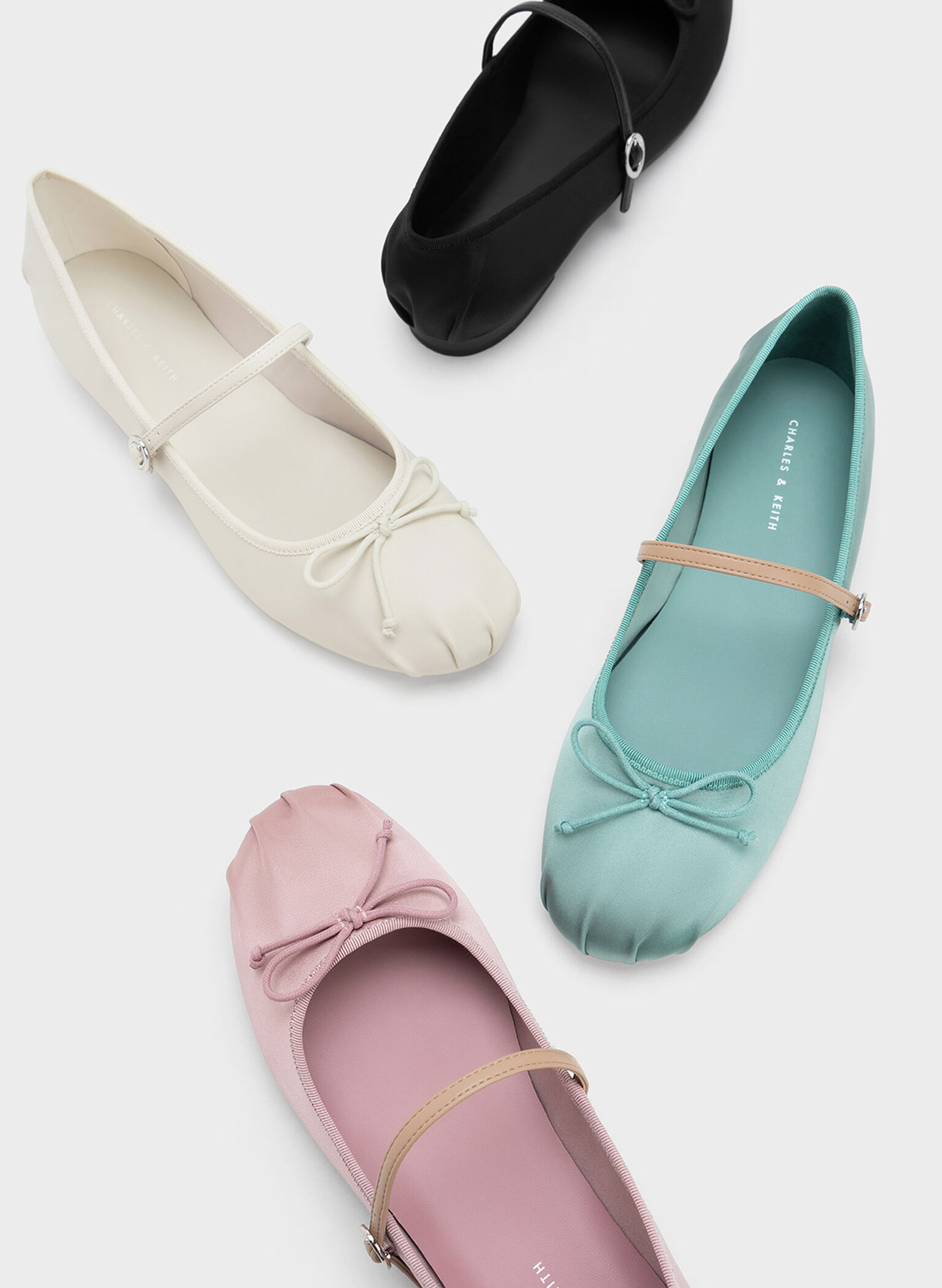 Emiko Satin Bow Mary Jane Flats, Black, hi-res