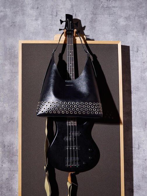 Liv Grommet Hobo Bag, Noir, hi-res