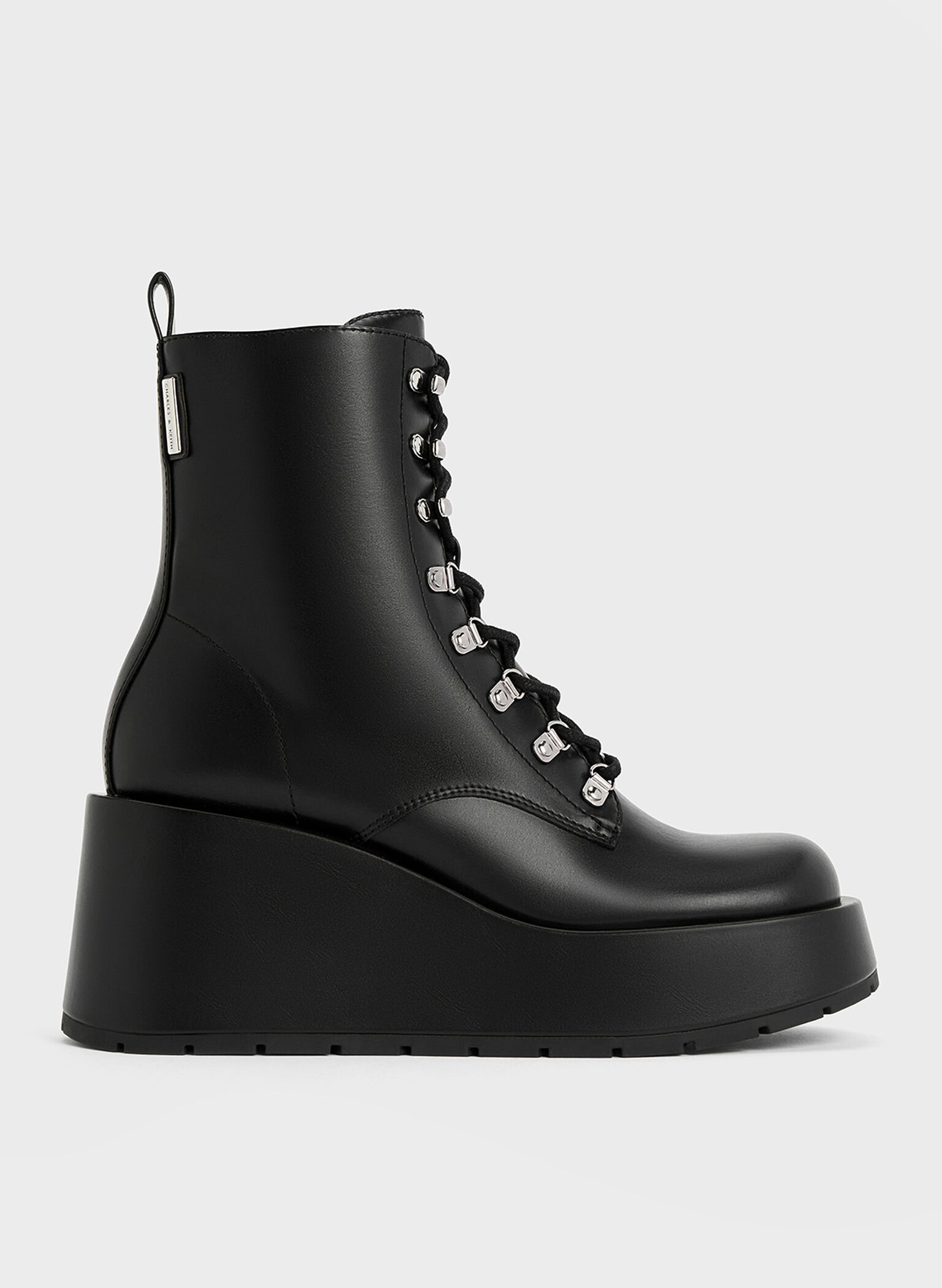 Lace-Up Platform Wedge Ankle Boots, Black, hi-res